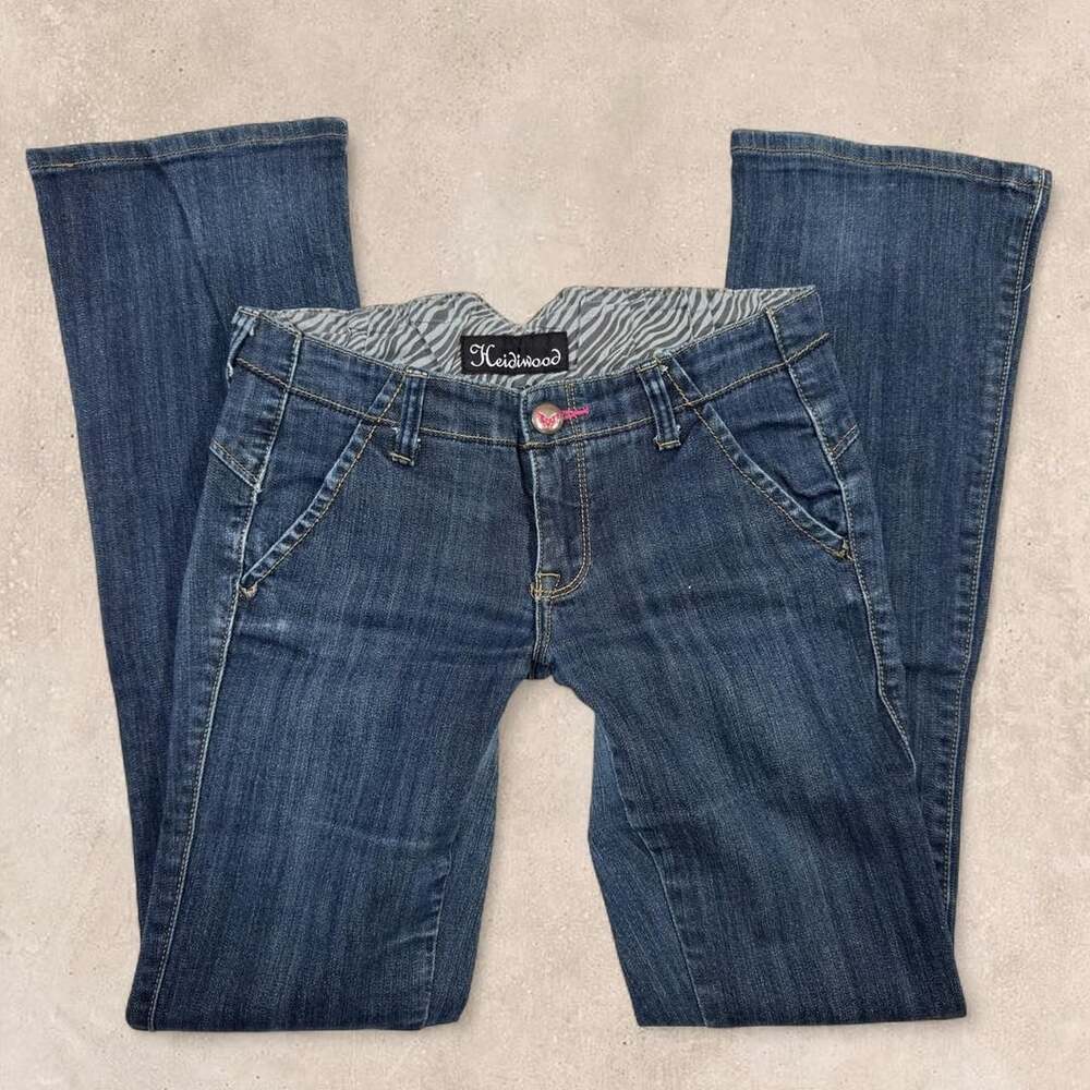 Heidiwood Low Rise Flare Jeans Size 1 Y2K McBling
